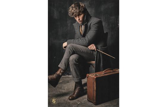 Bild på musmatta Poster Fantastiska vidunder: Grindelwalds brott Newt Scamander i färgen Grå, Brun från Fantastic Beasts mot vit bakgrund.