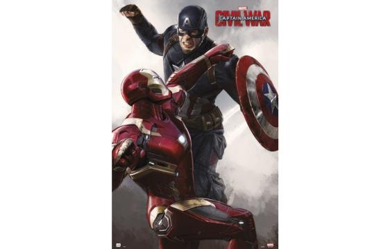 Bild på musmatta Poster Captain America VS Iron Man – Civil War i färgen Röd, Blå från Marvel mot vit bakgrund.